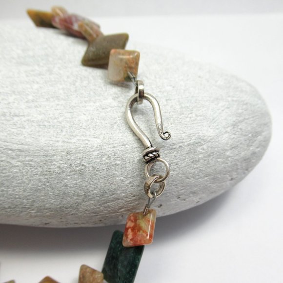 Jasper diamond bead gemstone necklace - Picture 4 of 9